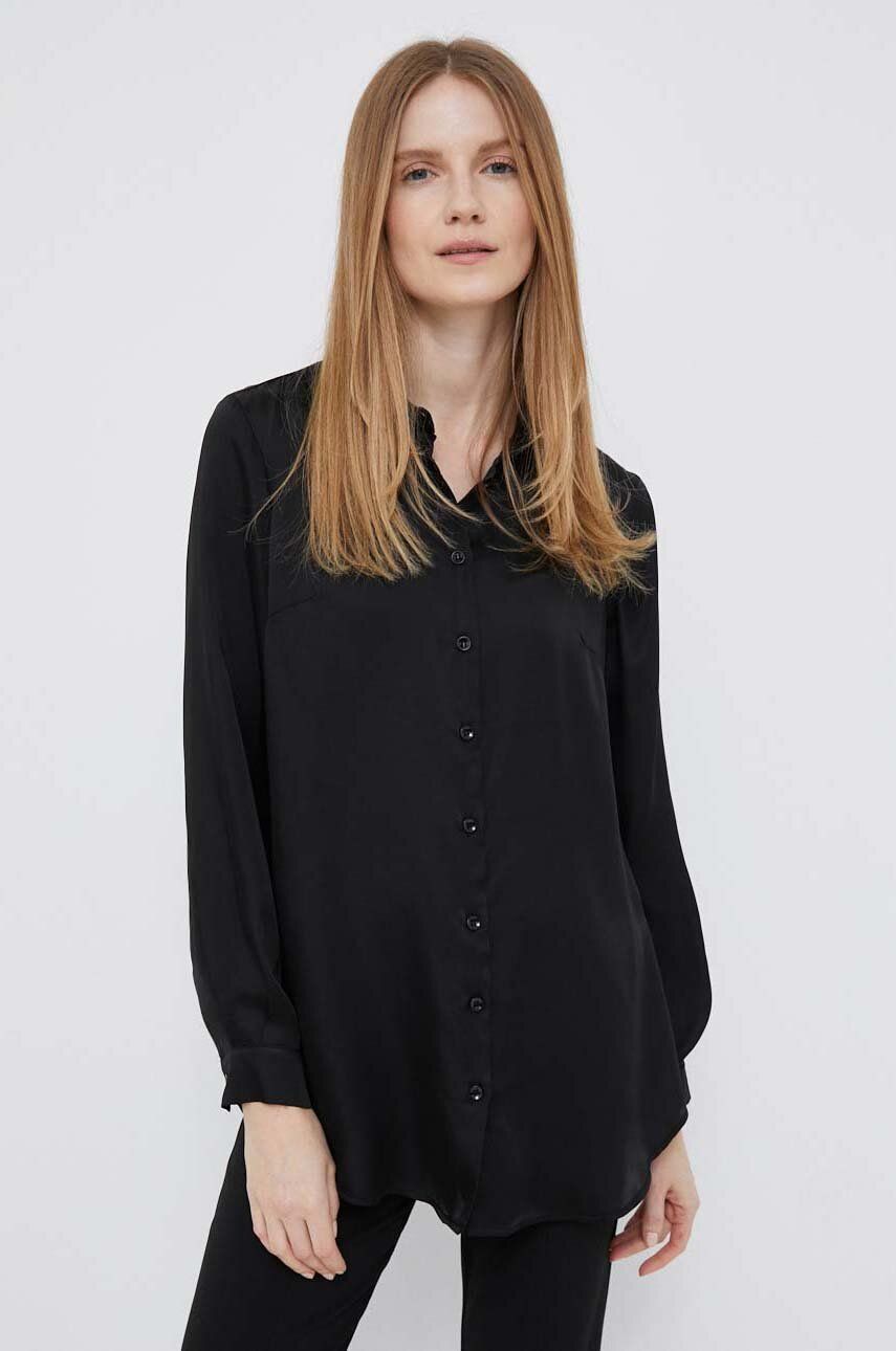Sisley camasa femei, culoarea negru, cu guler clasic, regular answear.ro