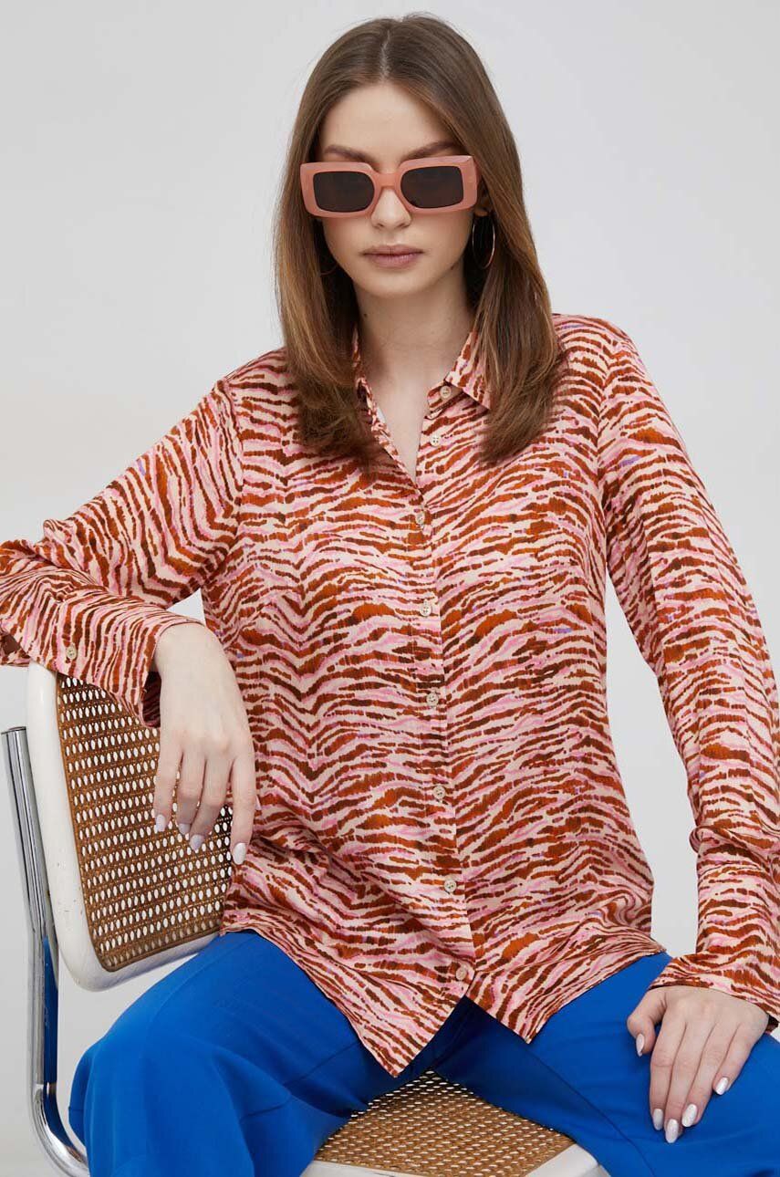 Košile Sisley dámská, růžová barva, regular, s klasickým límcem - růžová -  100 % Viskóza