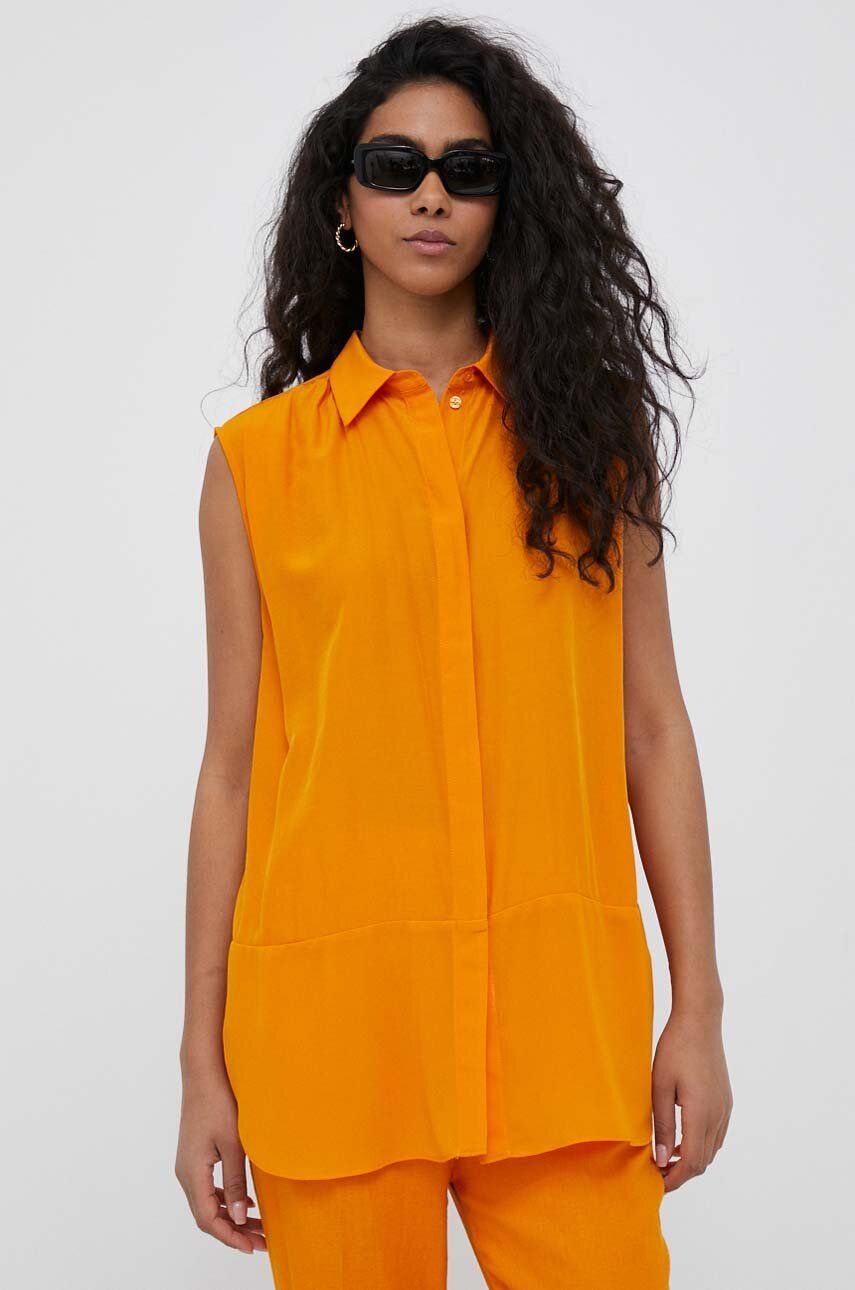 Levně Košile Sisley dámská, oranžová barva, relaxed, s klasickým límcem