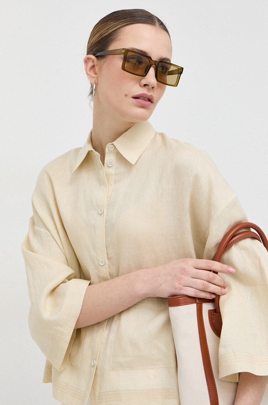 

Льняная рубашка Max Mara Leisure цвет бежевый relaxed классический воротник