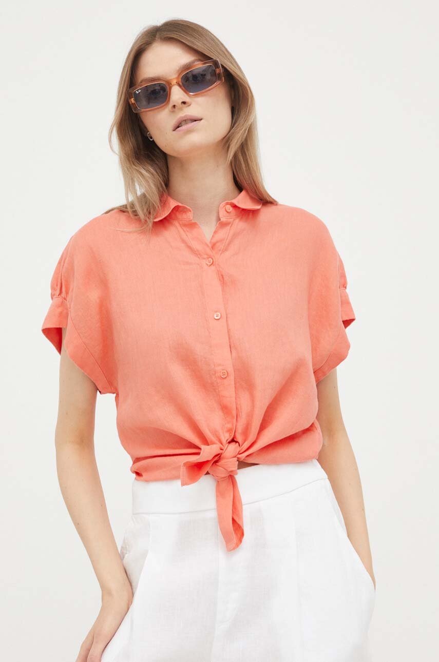 

Льняная рубашка United Colors of Benetton цвет оранжевый relaxed классический воротник