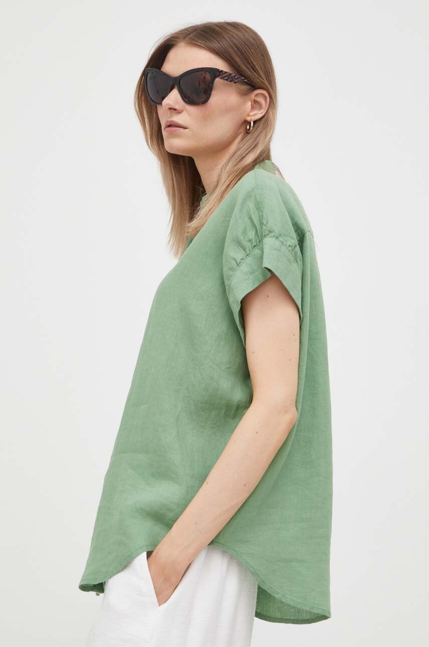 

Сорочка з льону United Colors of Benetton колір зелений relaxed класичний комір
