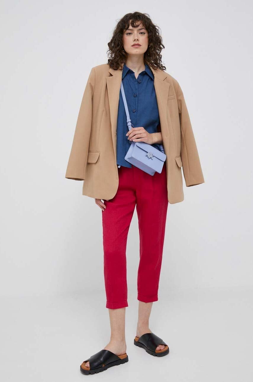 

Льняная рубашка United Colors of Benetton цвет синий relaxed классический воротник