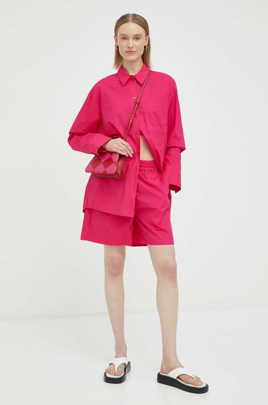 Košile Herskind Henriette růžová barva, relaxed, s klasickým límcem - růžová -  100 % BCI bavln