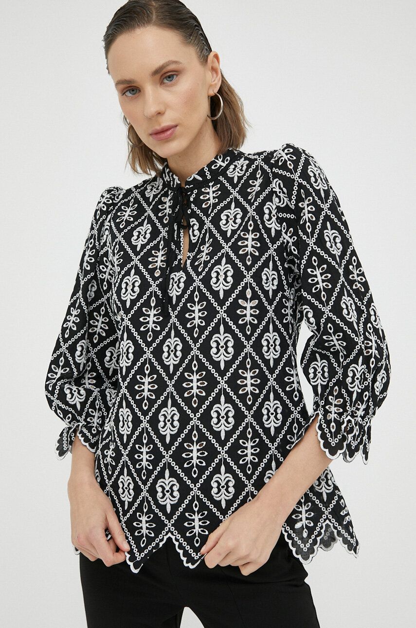 Bruuns Bazaar bluza din bumbac femei, culoarea negru, modelator