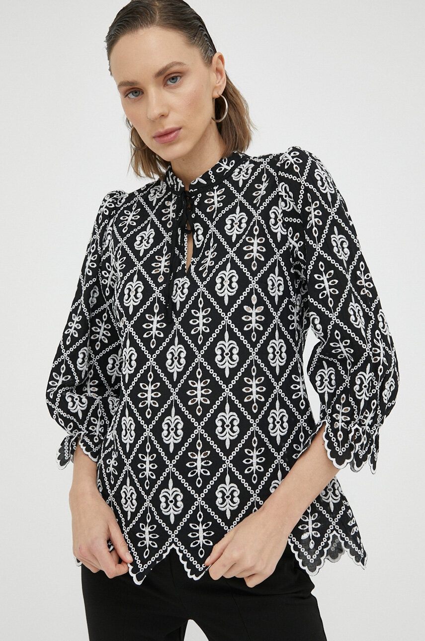 Bruuns bazaar bluza din bumbac femei, culoarea negru, modelator