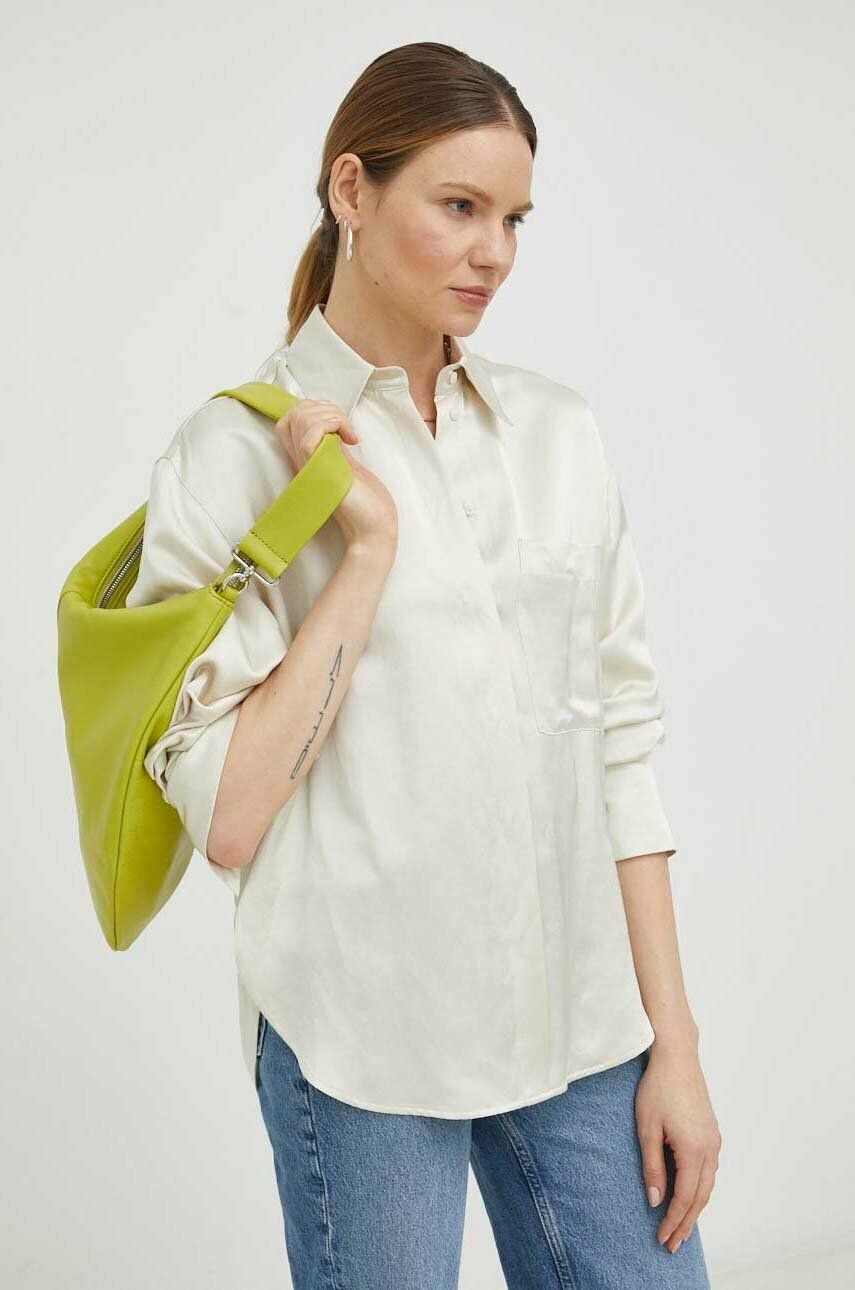 Košile s příměsí lnu Marc O′Polo béžová barva, relaxed, s klasickým límcem - béžová -  82 % Vis