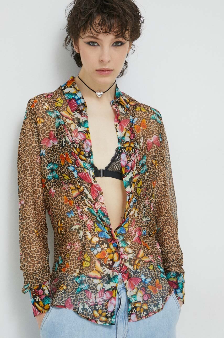 

Копринена риза Blugirl Blumarine със стандартна кройка с класическа яка, Многоцветен
