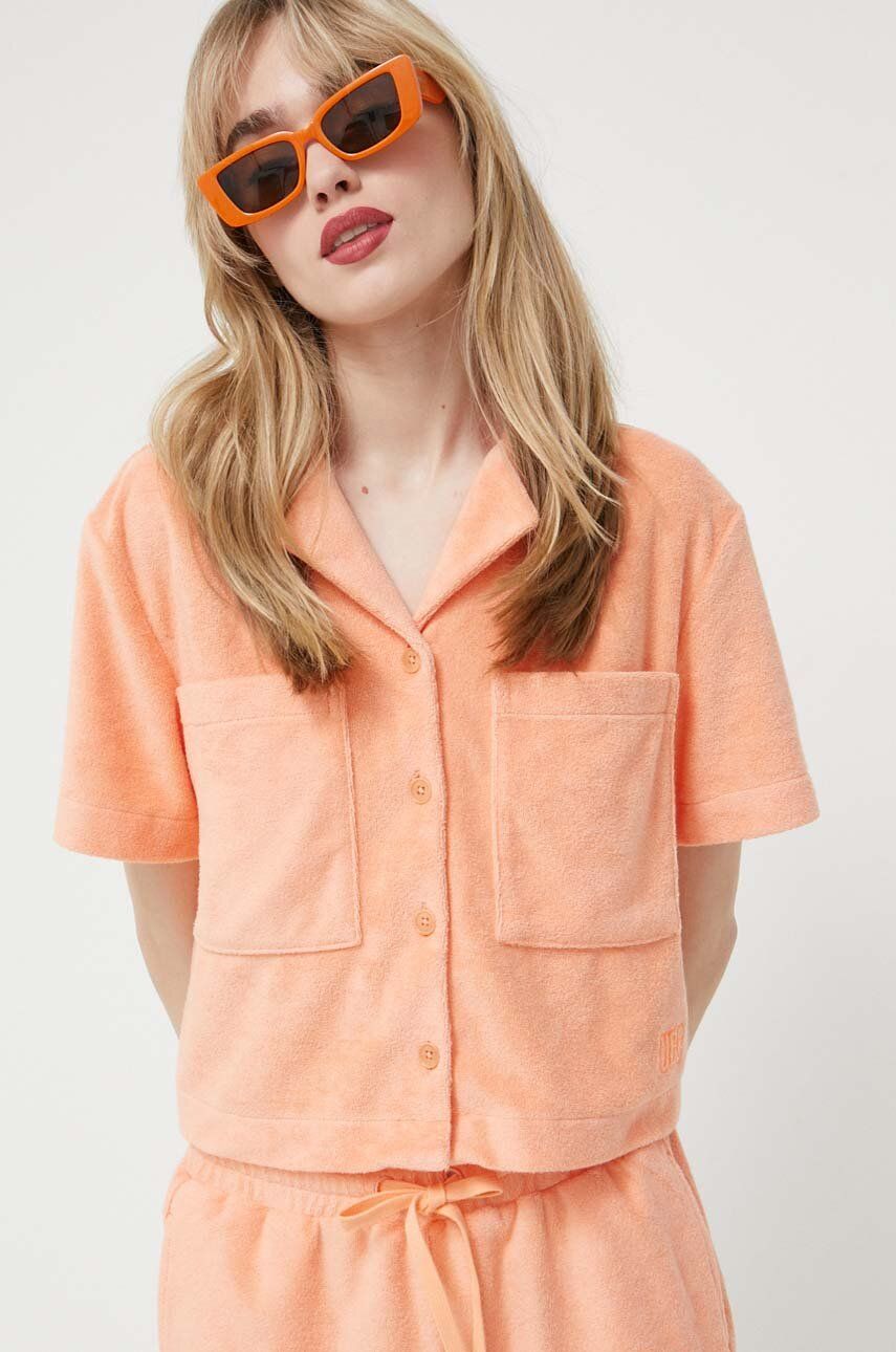 Levně Košile UGG dámská, oranžová barva, regular, s klasickým límcem