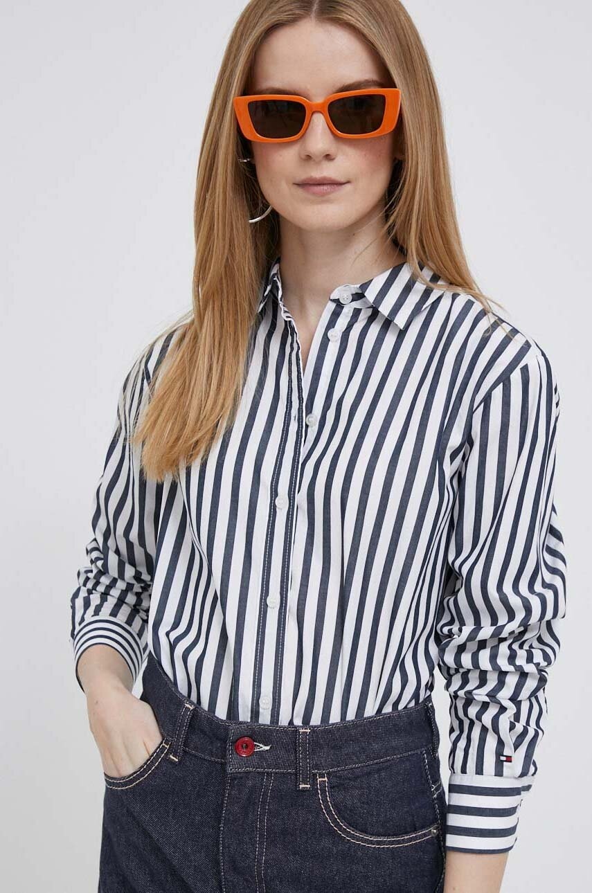 

Бавовняна сорочка Tommy Hilfiger жіноча колір синій regular класичний комір