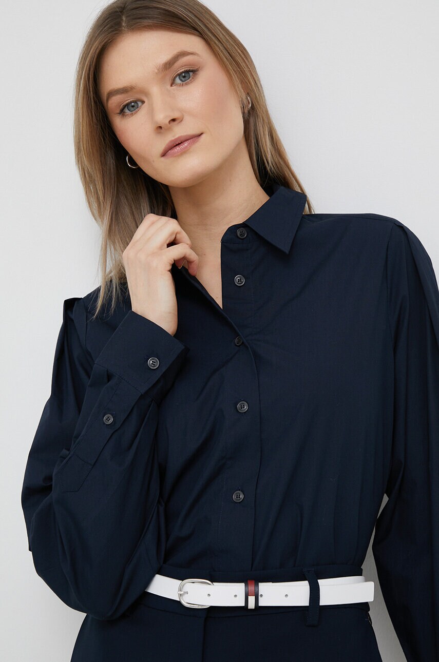 

Хлопковая рубашка Tommy Hilfiger женская цвет синий regular классический воротник