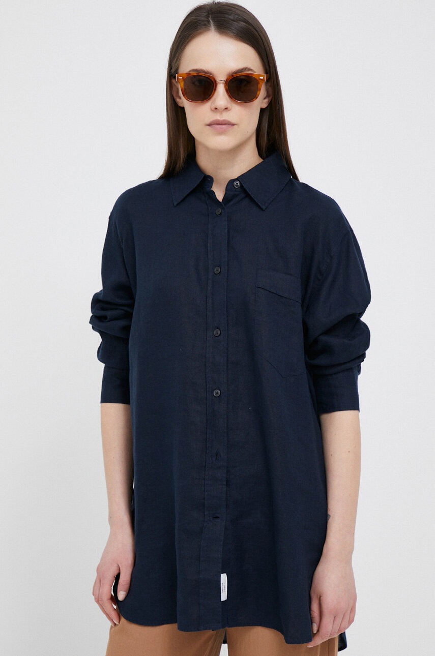 

Льняная рубашка Tommy Hilfiger женская цвет синий relaxed классический воротник