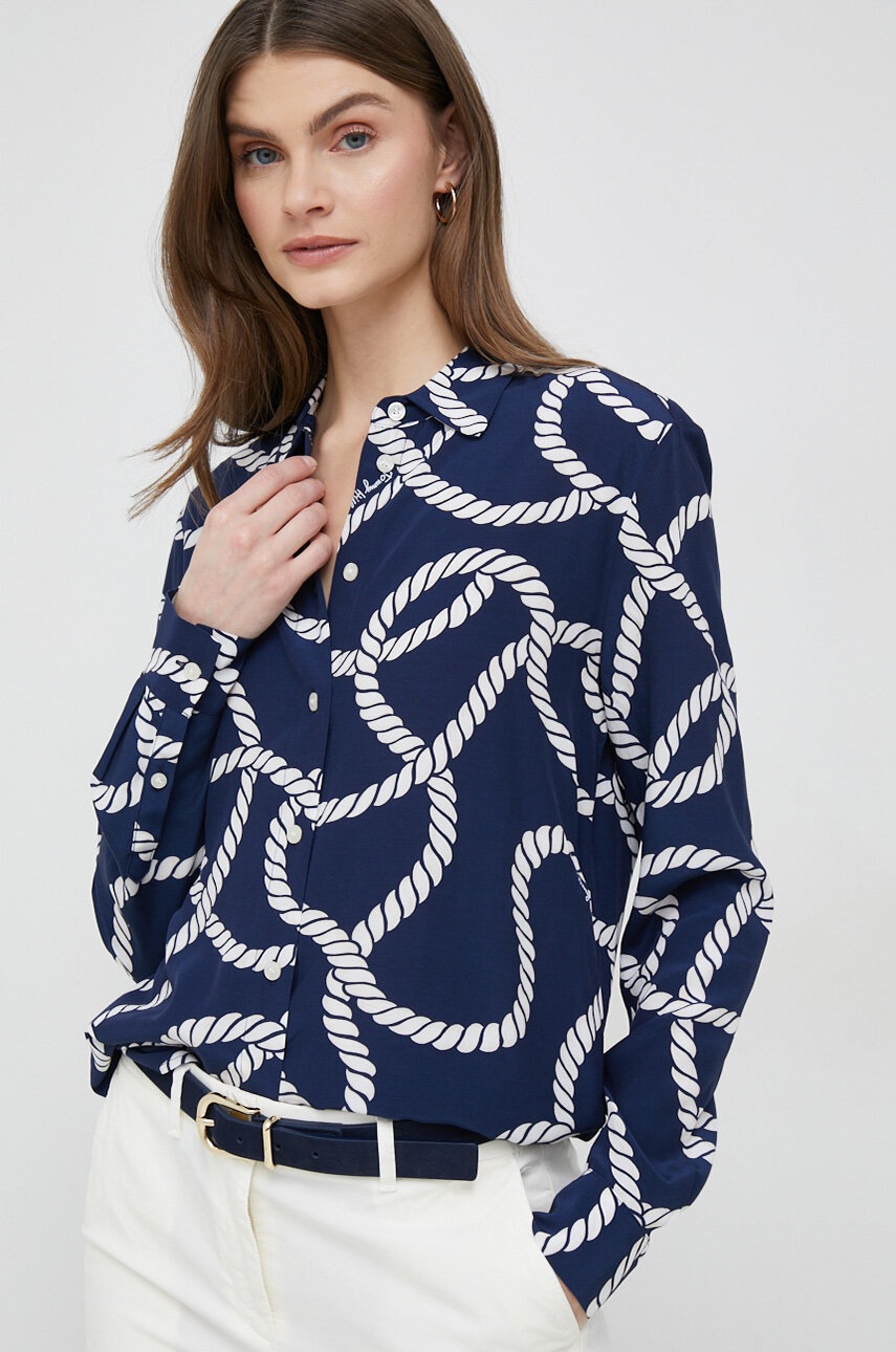 

Рубашка Tommy Hilfiger женская цвет синий regular классический воротник