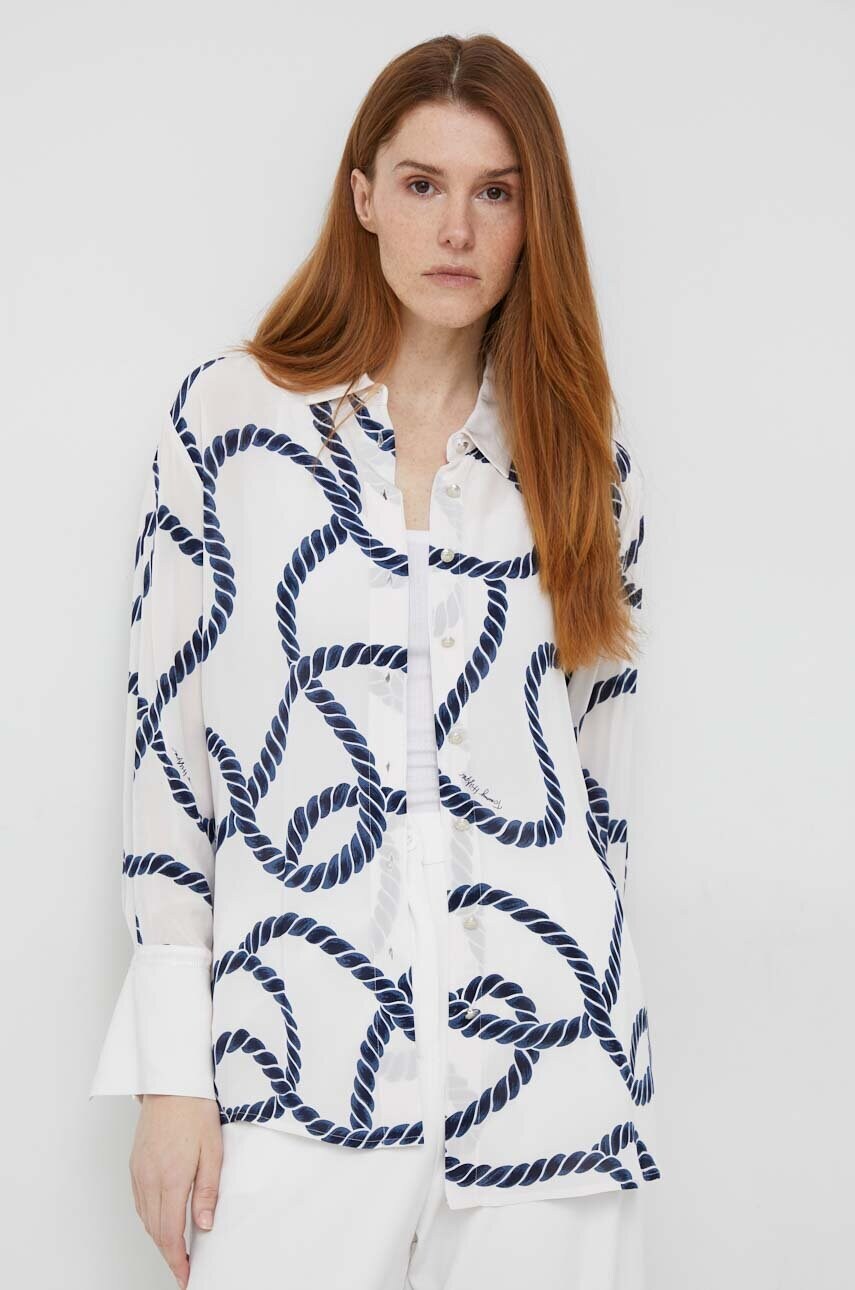 Levně Košile Tommy Hilfiger dámská, bílá barva, relaxed, s klasickým límcem