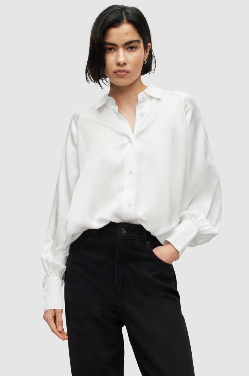

Рубашка с примесью шёлка AllSaints женская цвет белый relaxed классический воротник