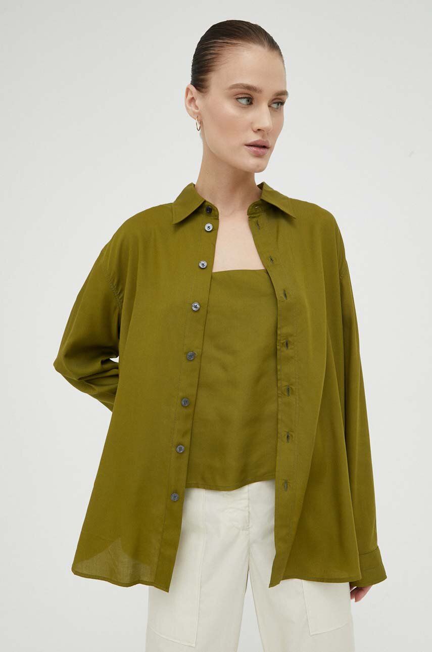 G-Star Raw camasa femei, culoarea verde, cu guler clasic, relaxed answear.ro