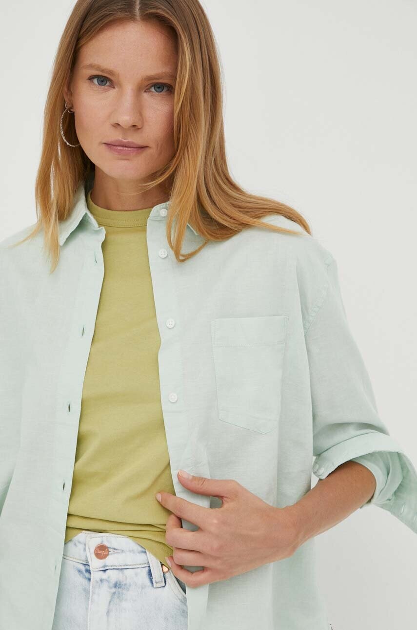 

Льняная рубашка Wrangler цвет зелёный relaxed классический воротник