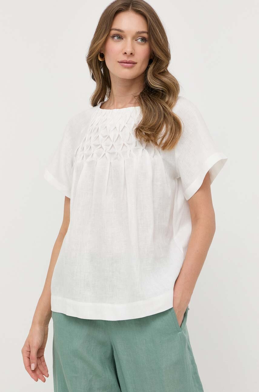

Льняна блузка Weekend Max Mara колір білий однотонна