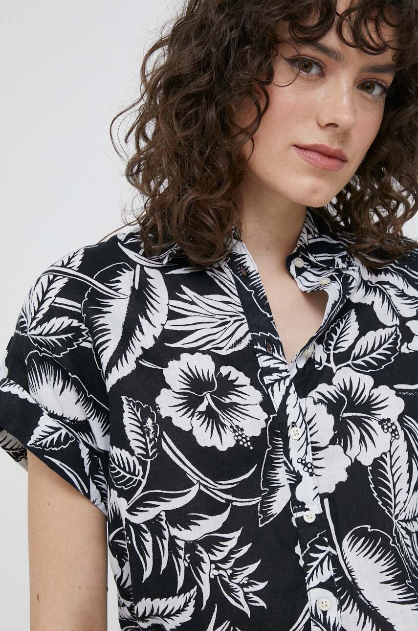 

Льняная рубашка Lauren Ralph Lauren цвет чёрный regular классический воротник