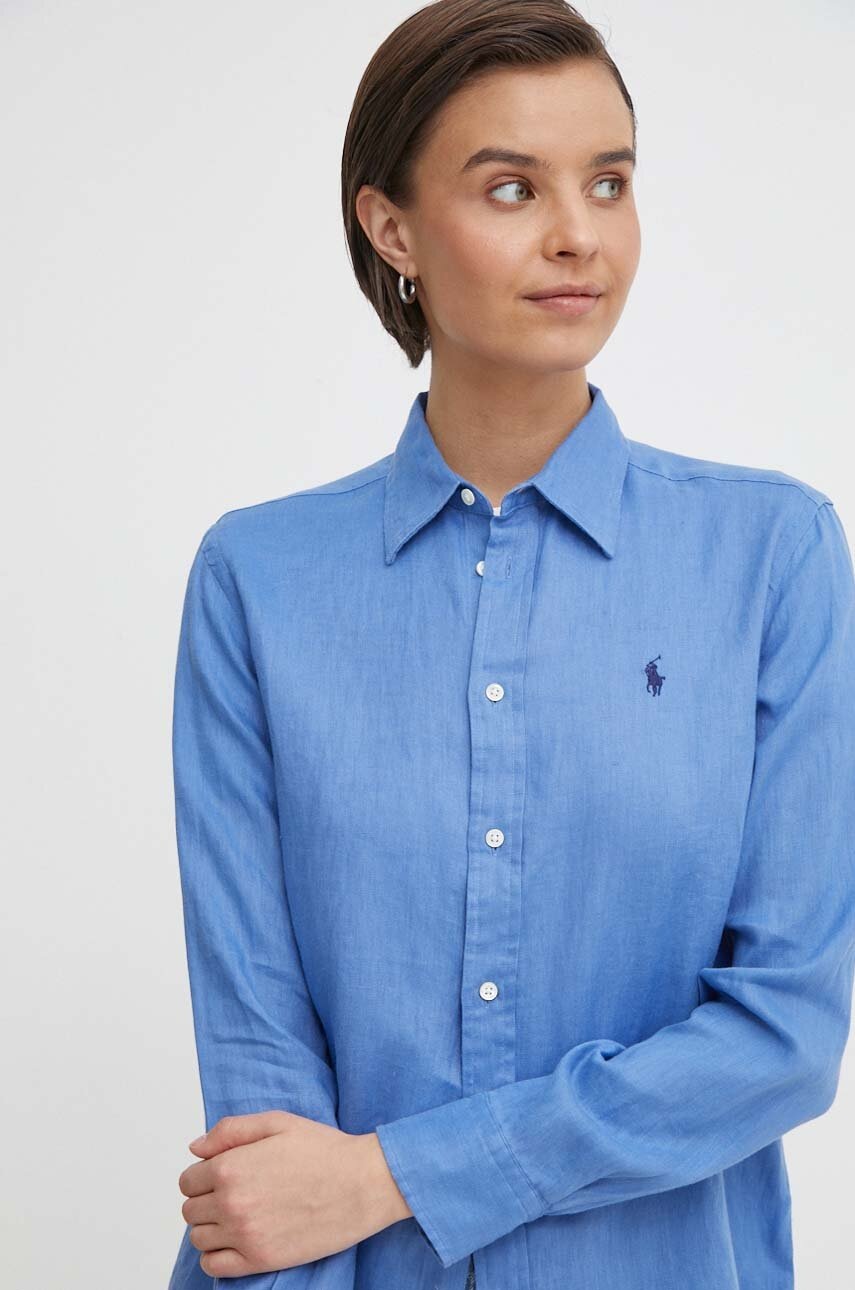 

Ленена риза Polo Ralph Lauren в тюркоазено със стандартна кройка с класическа яка 211920516, Син
