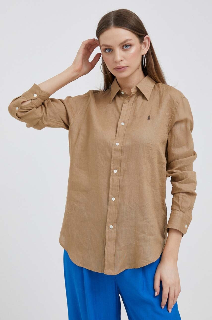 

Сорочка з льону Polo Ralph Lauren колір коричневий regular класичний комір