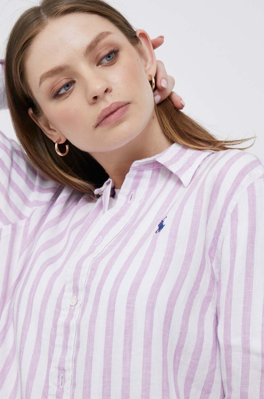 

Льняная рубашка Polo Ralph Lauren цвет розовый relaxed классический воротник