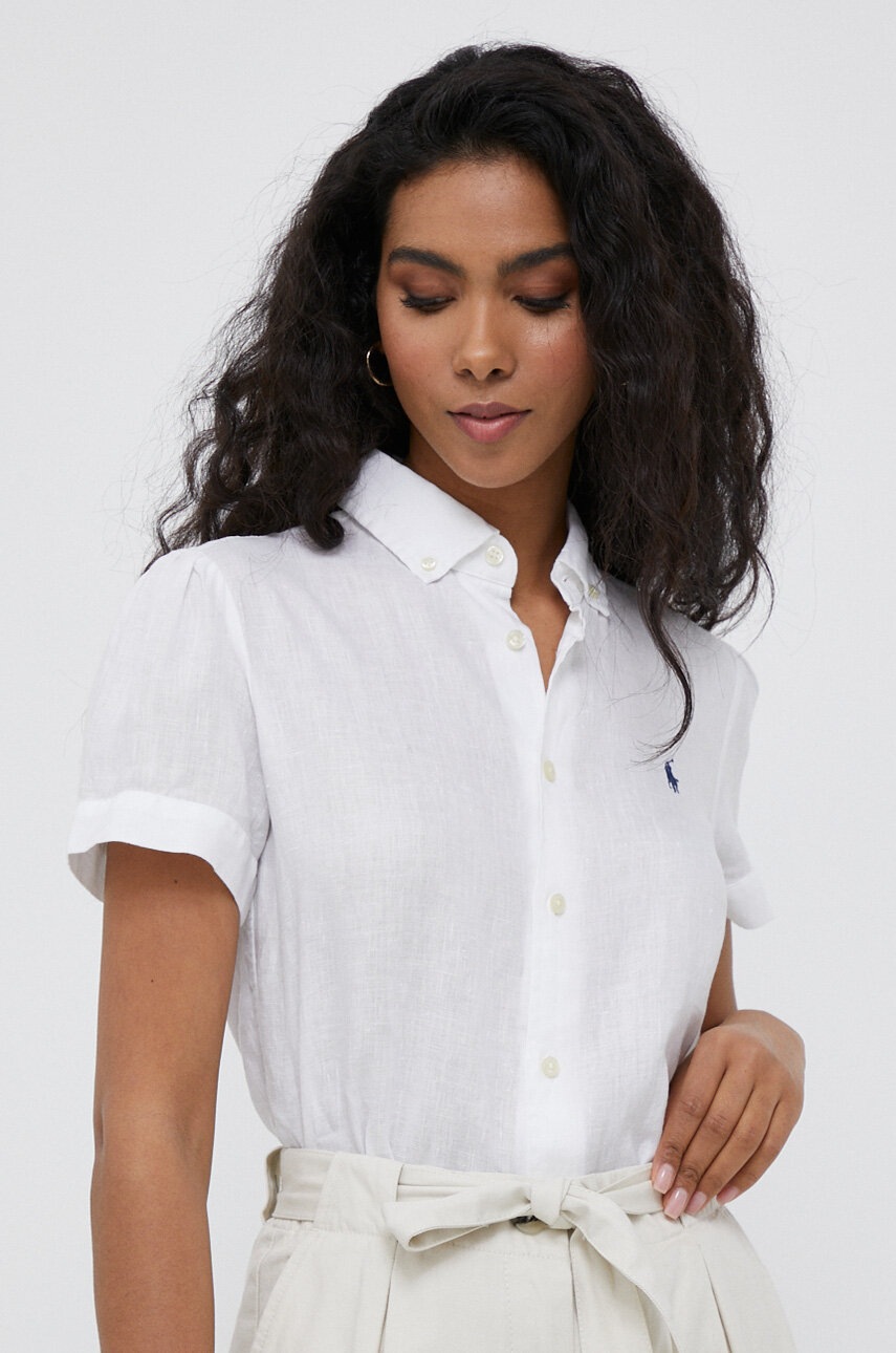 

Ленена риза Polo Ralph Lauren в бяло със стандартна кройка с класическа яка, Бял