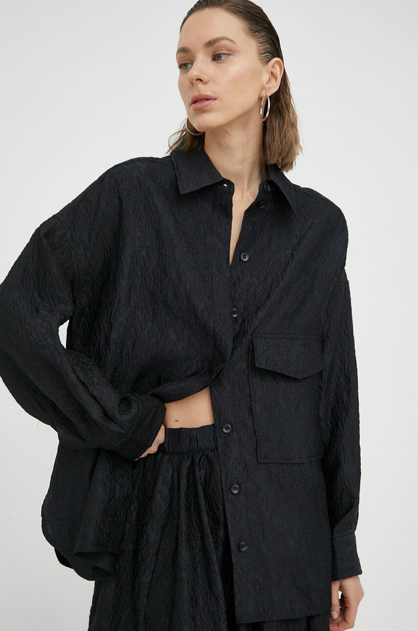 Lovechild camasa femei, culoarea negru, cu guler clasic, relaxed answear.ro