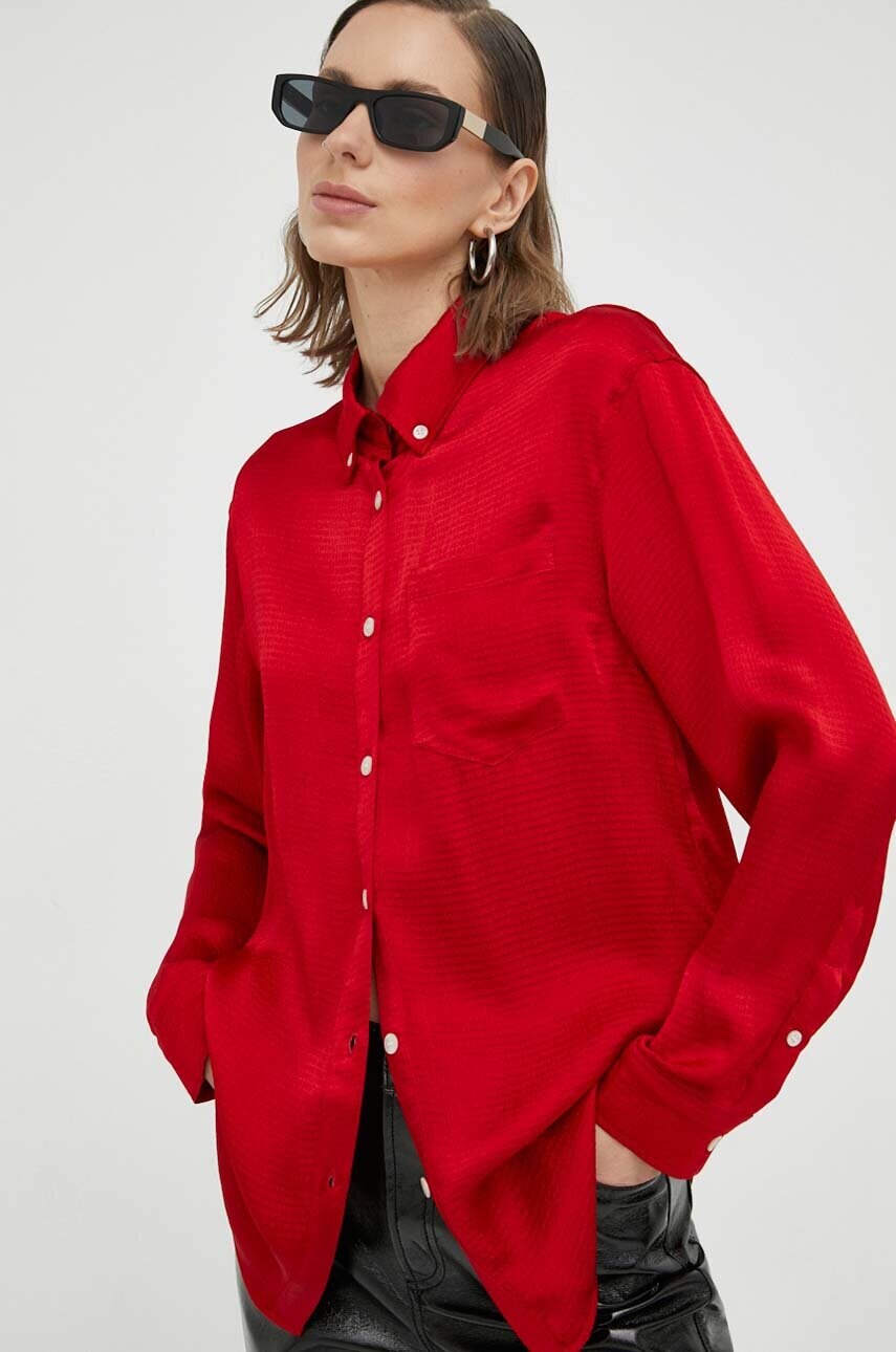 American vintage camasa femei, culoarea rosu, cu guler clasic, relaxed