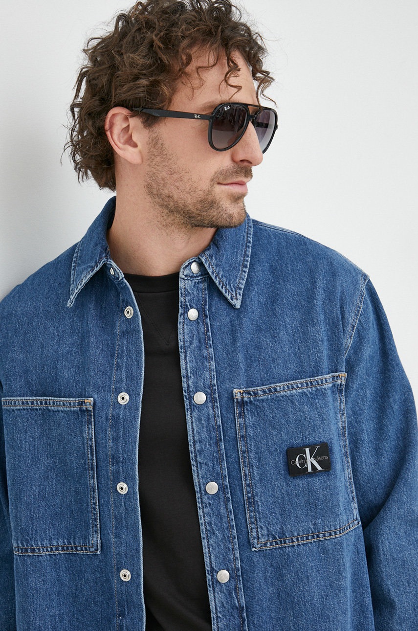 

Дънкова риза от памук Calvin Klein Jeans мъжка в тъмносиньо със свободна кройка с класическа яка, Тъмносин