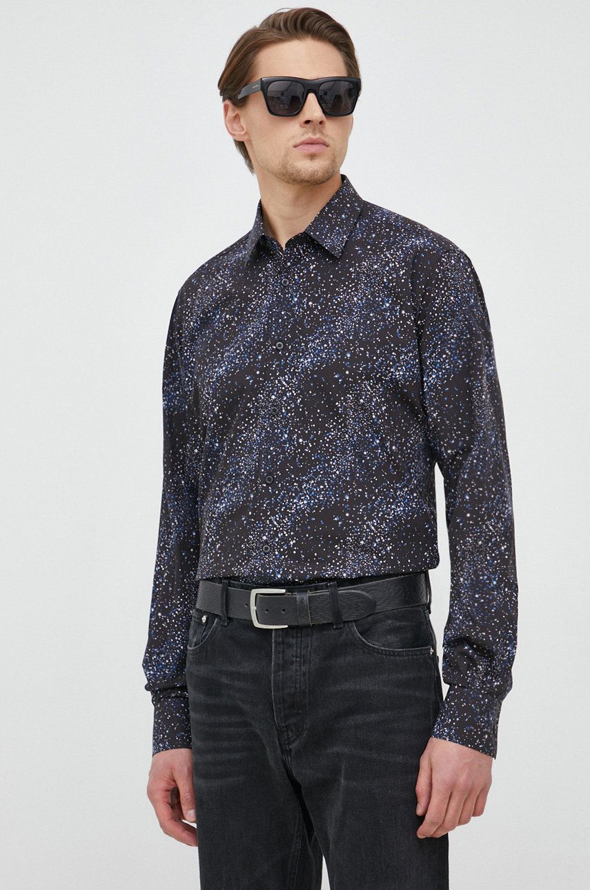 Košile Karl Lagerfeld černá barva, regular, s klasickým límcem - černá -  100 % Bavlna