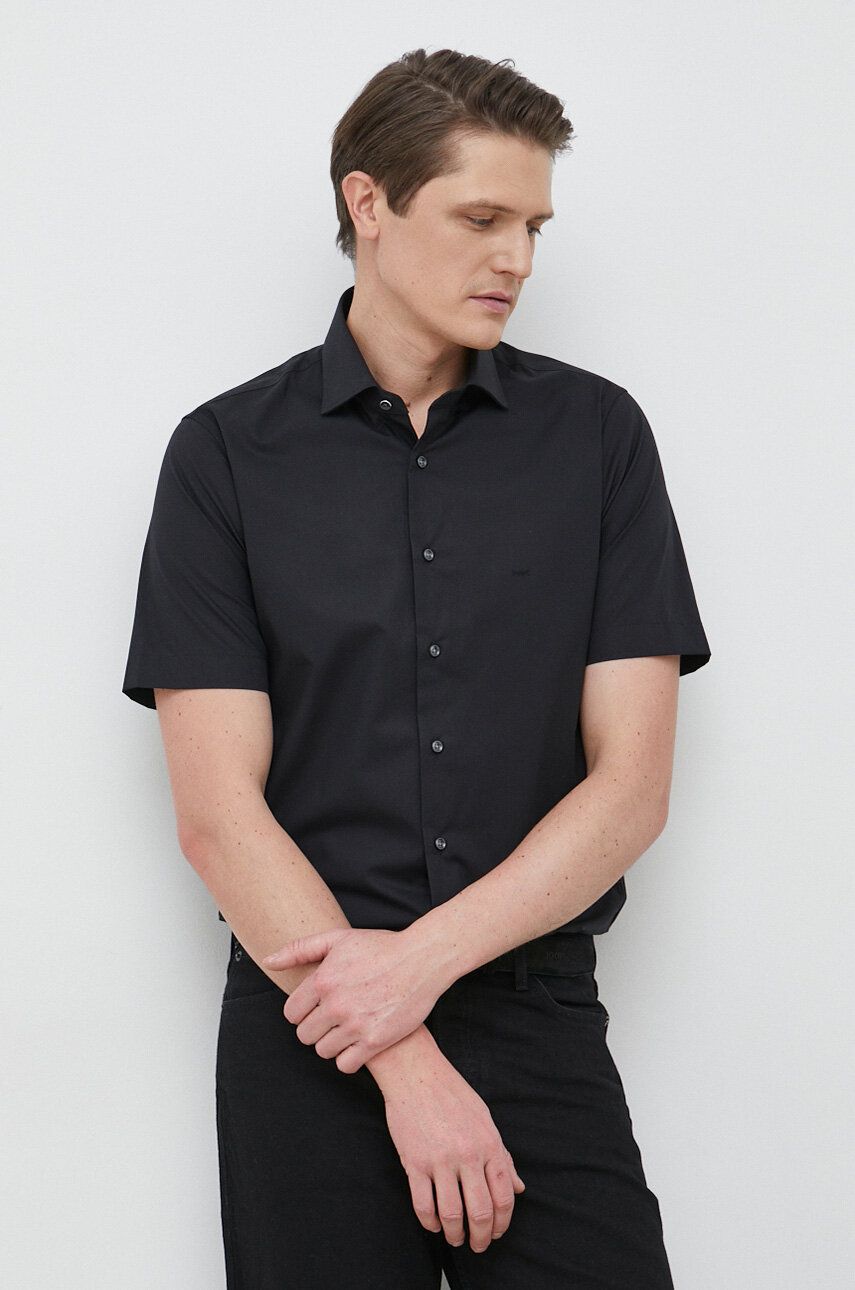 Košile Michael Kors pánská, černá barva, slim, s klasickým límcem - černá -  98 % Bavlna