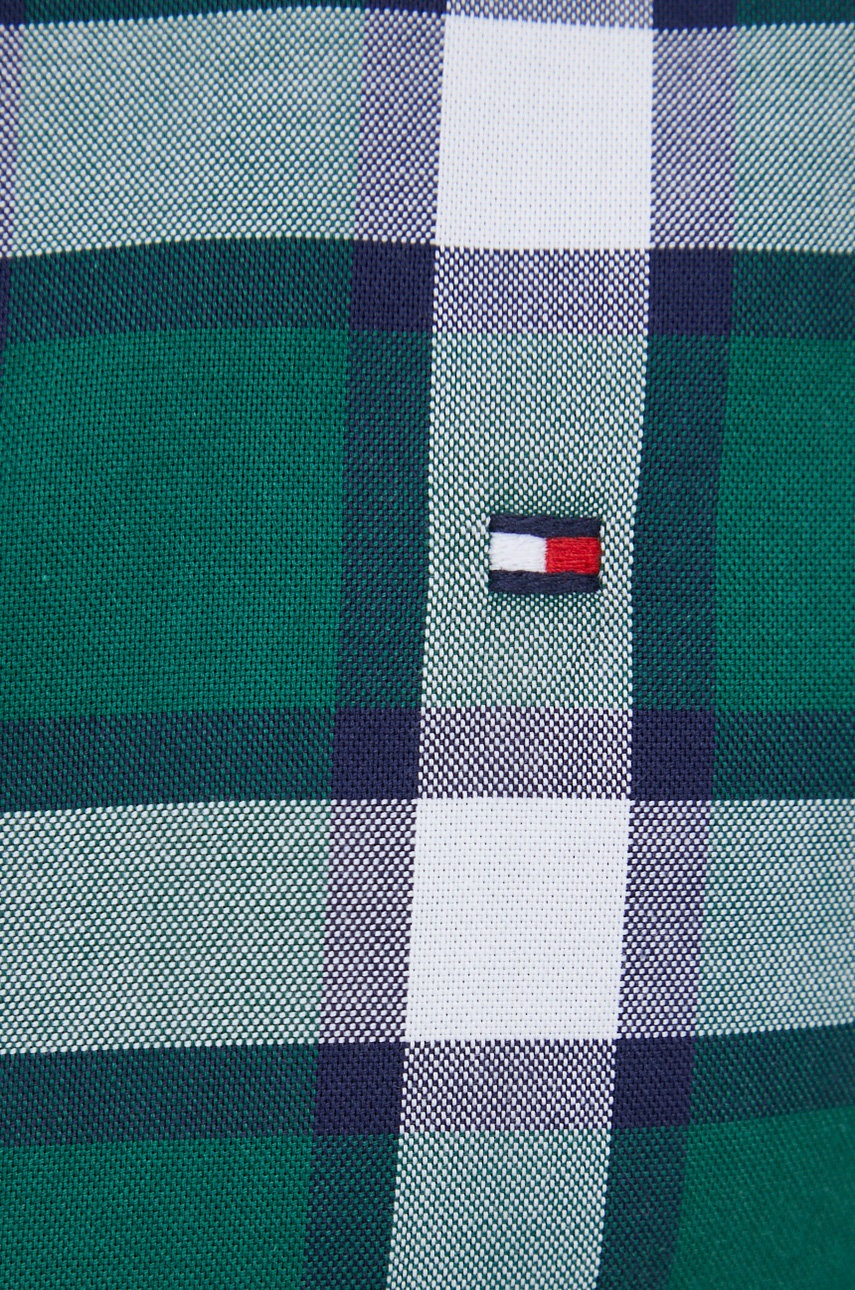 

Хлопковая рубашка Tommy Hilfiger мужская цвет зелёный slim воротник button-down