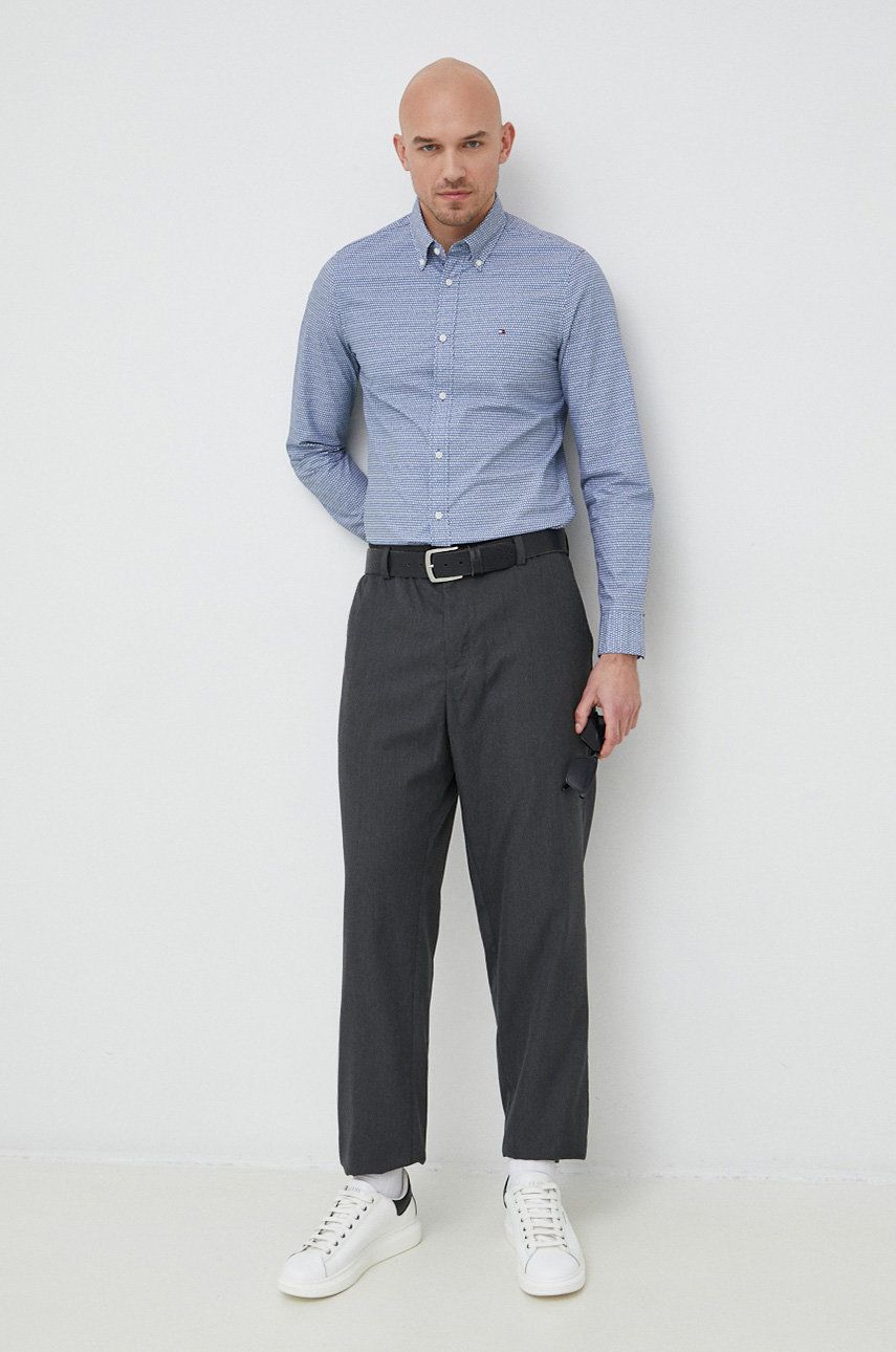 Košile Tommy Hilfiger regular, s límečkem button-down - modrá -  100 % Bavlna