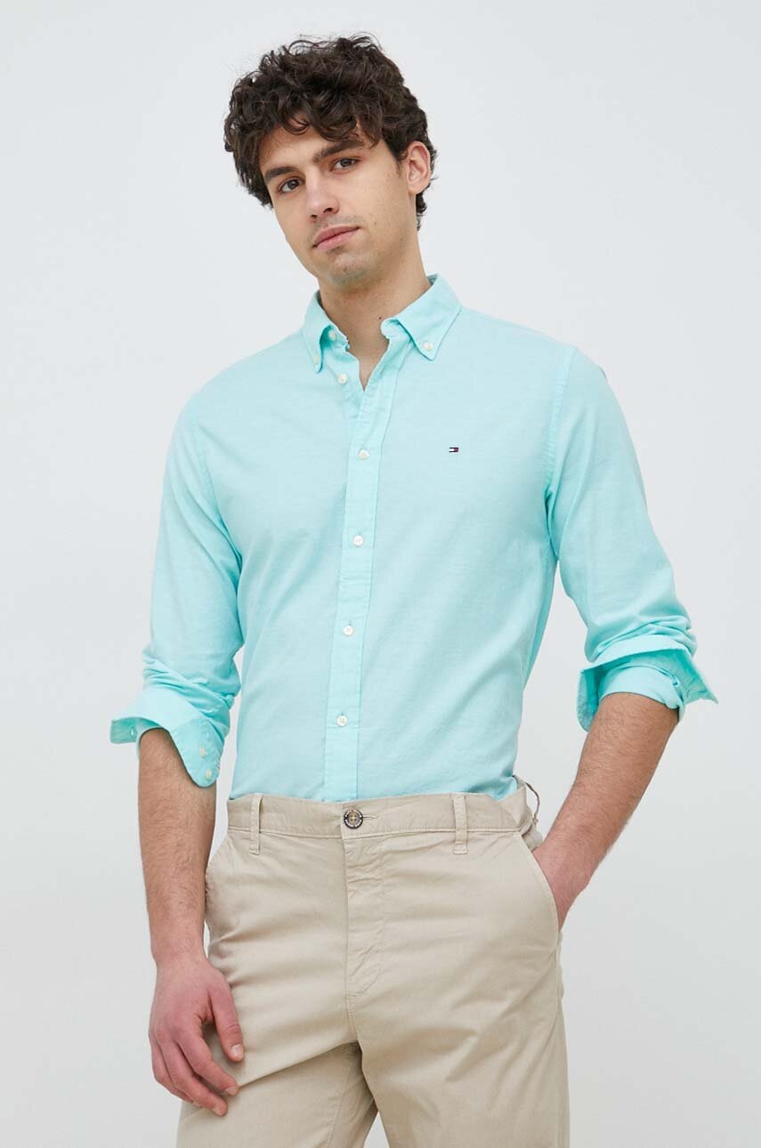 

Рубашка Tommy Hilfiger мужская цвет бирюзовый regular воротник button-down