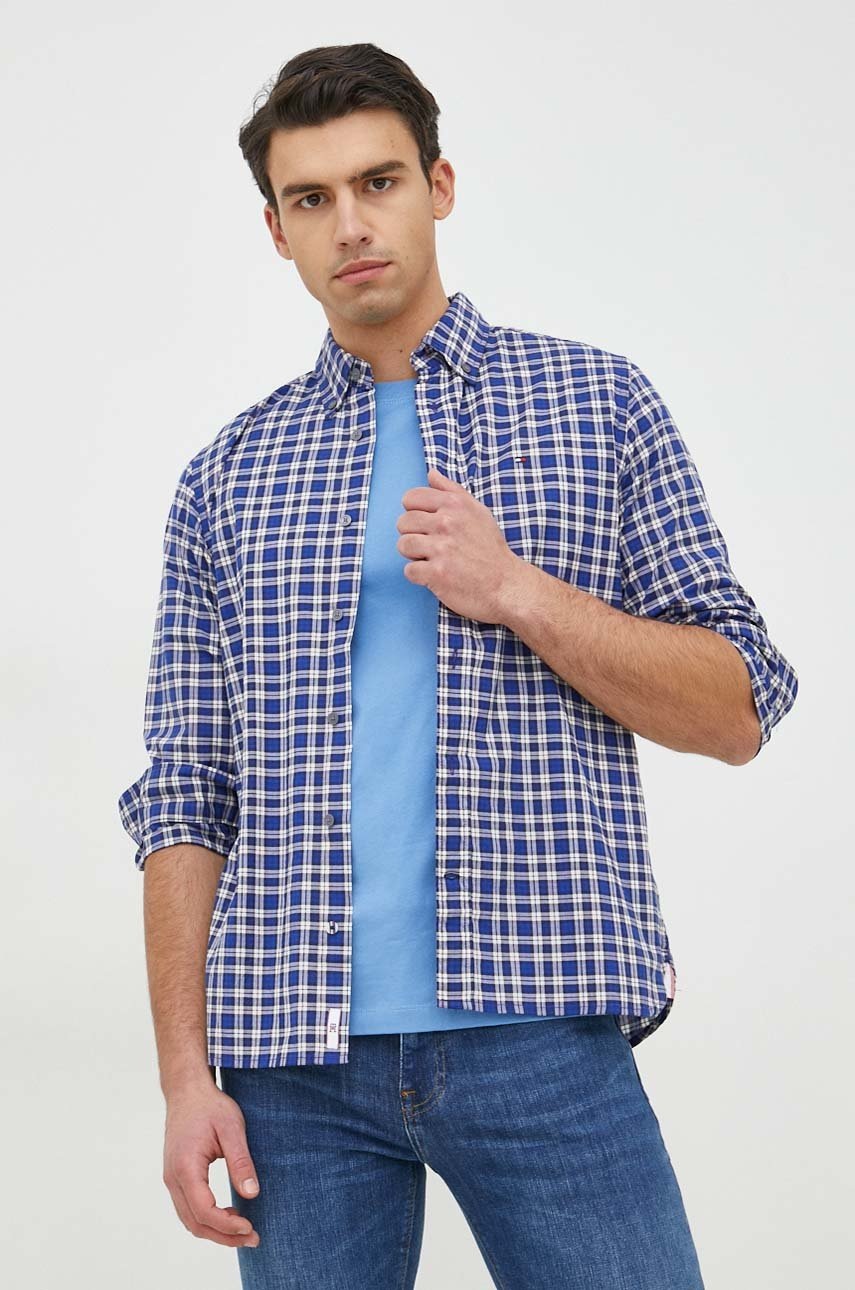 

Хлопковая рубашка Tommy Hilfiger мужская цвет синий regular воротник button-down