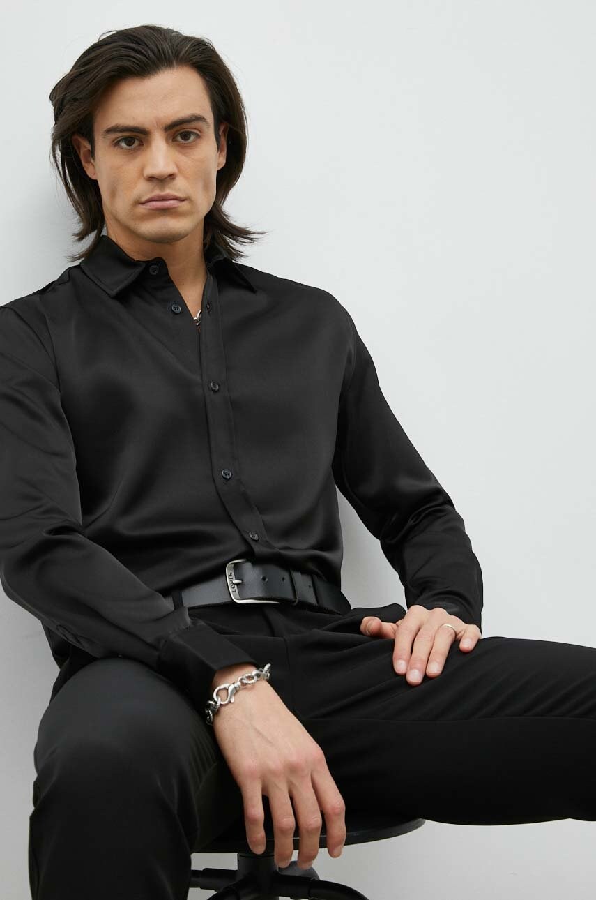 

Рубашка Bruuns Bazaar Glam Norman мужская цвет чёрный regular классический воротник