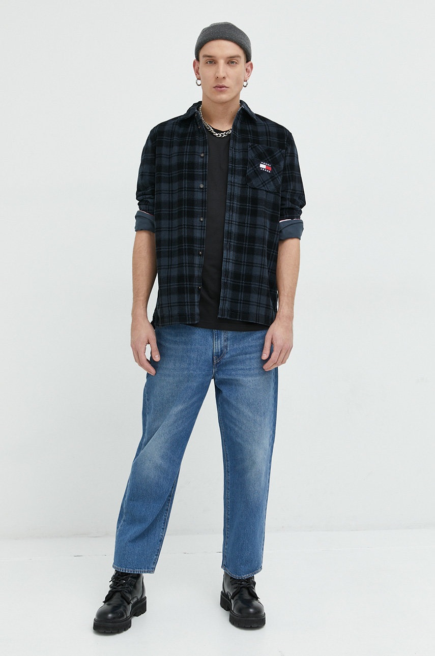 

Вельветова сорочка Tommy Jeans чоловіча колір синій regular класичний комір