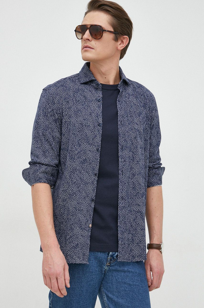 E-shop Košile BOSS pánská, tmavomodrá barva, regular, s italským límcem