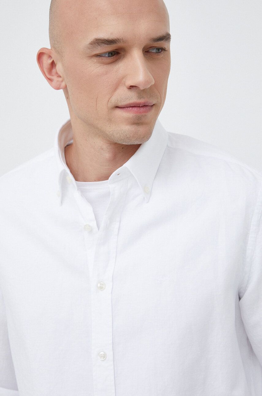 Košile s příměsí lnu Paul&Shark bílá barva, regular, s límečkem button-down - bílá -  52 % Bavl