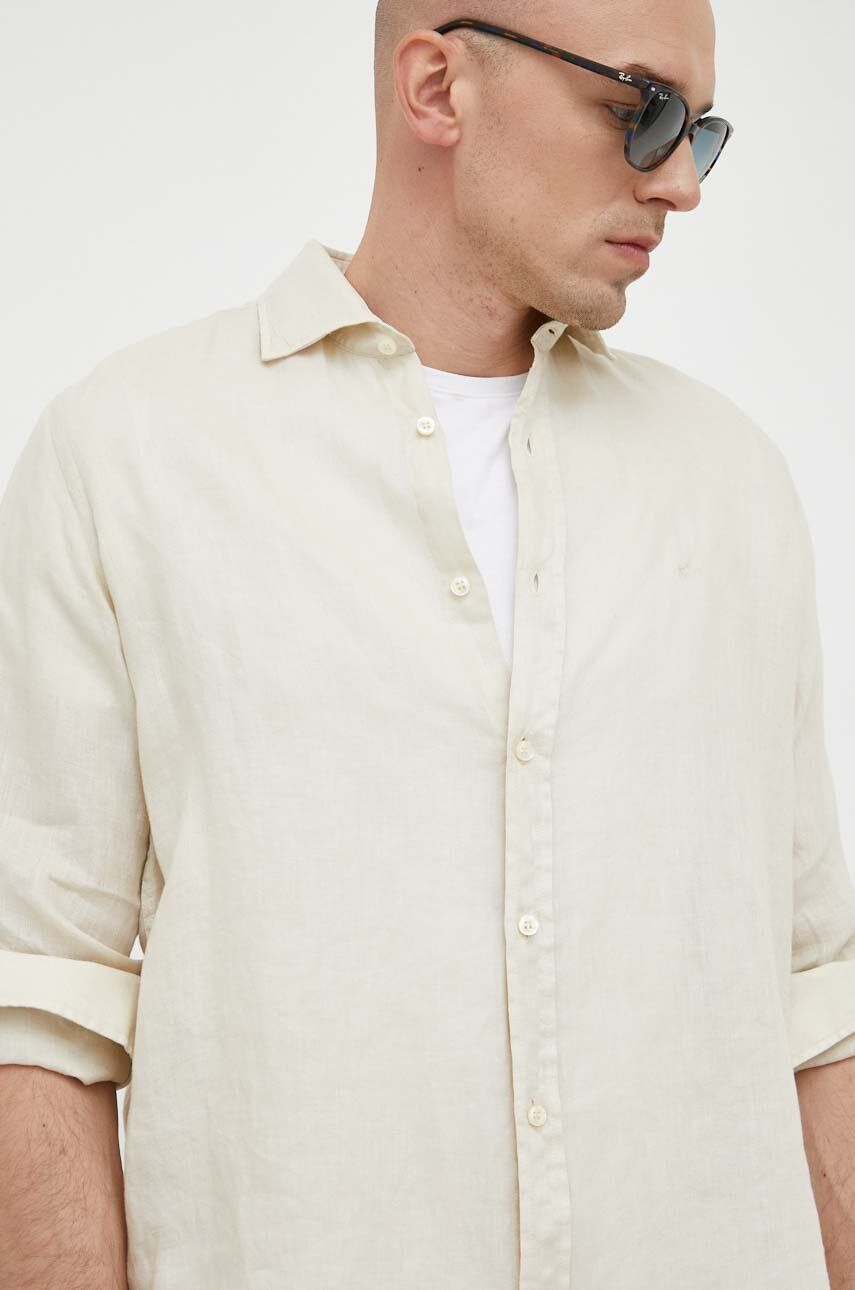 Plátěná košile Paul&Shark béžová barva, regular, s klasickým límcem - béžová -  100 % Len