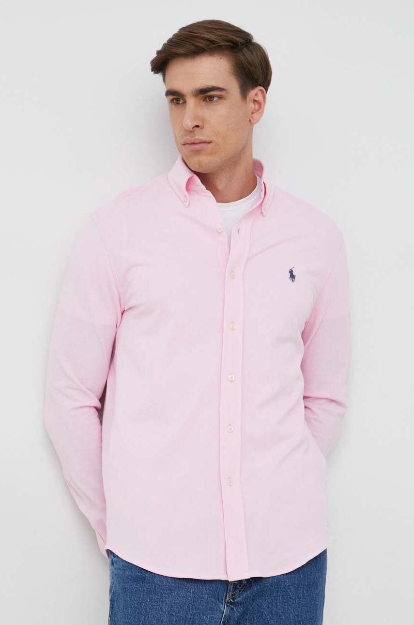 Levně Košile Polo Ralph Lauren růžová barva, regular, s límečkem button-down, 710654408