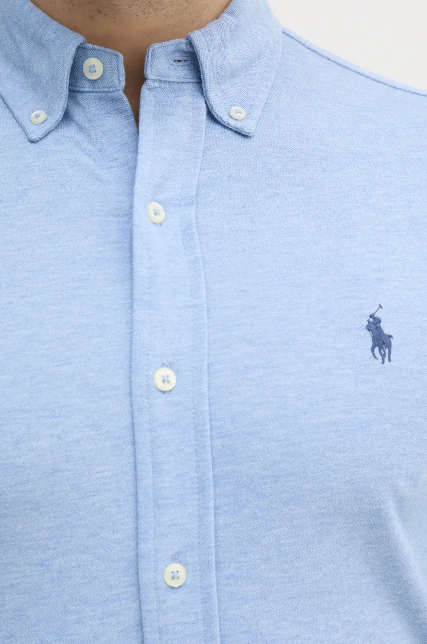 Хлопковая рубашка Polo Ralph Lauren мужская цвет чёрный regular воротник button-down 710654408 Хлопковая рубашка Polo Ralph Lauren мужская цвет чёрный regular воротник button-down 710654408