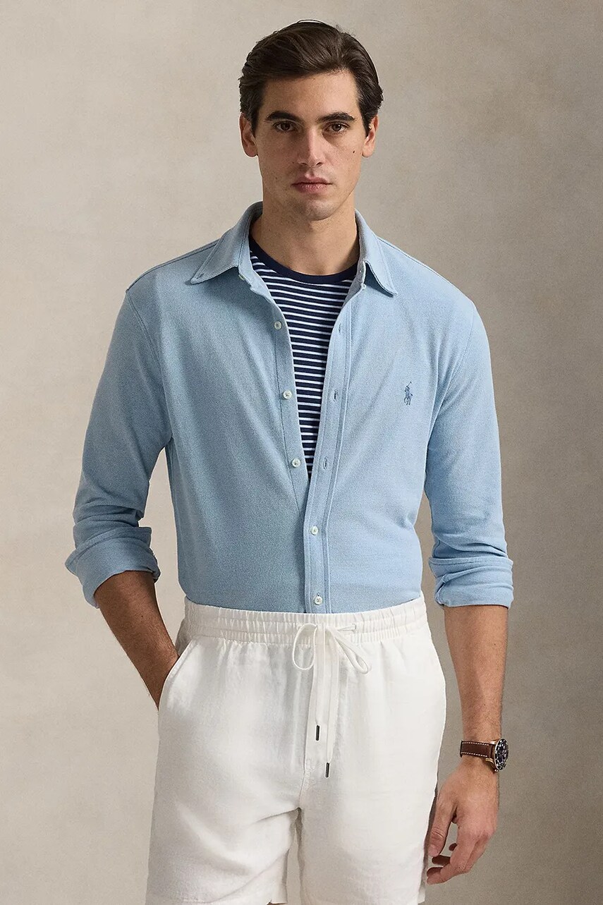 Levně Bavlněná košile Polo Ralph Lauren modrá barva, regular, s límečkem button-down, 710654408