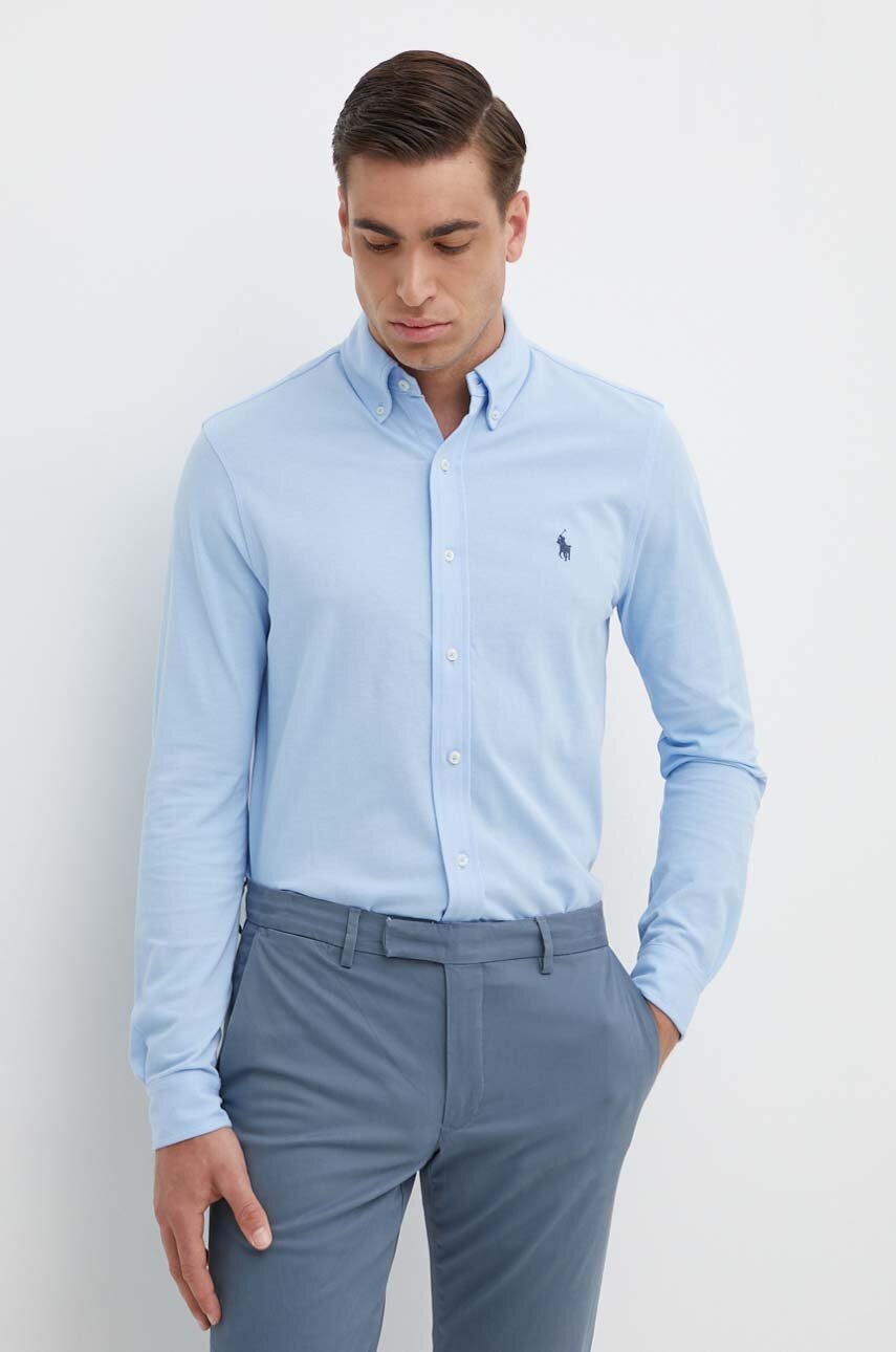 

Памучна риза Polo Ralph Lauren мъжка в синьо със стандартна кройка с яка копче 710654408, Син
