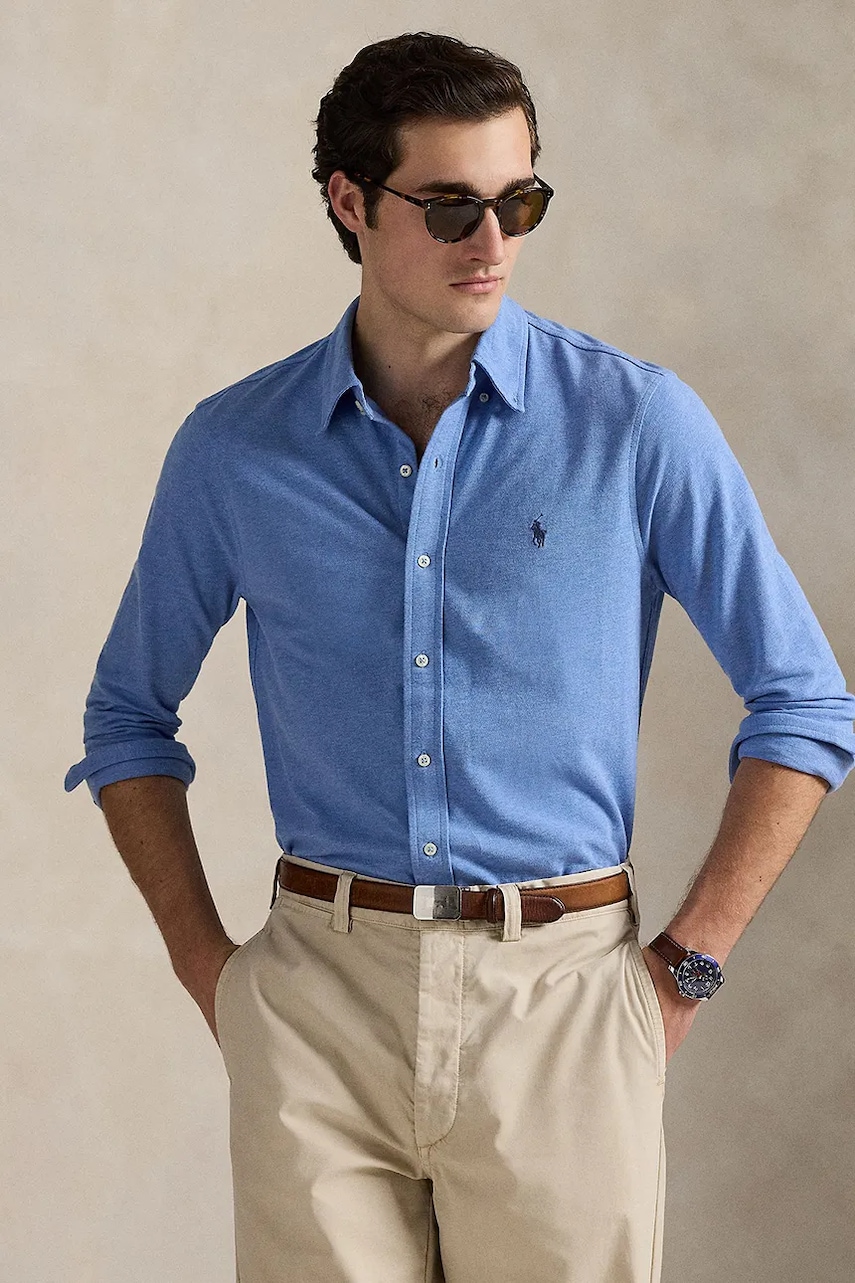 Levně Bavlněná košile Polo Ralph Lauren pánská, černá barva, regular, s límečkem button-down, 710654408