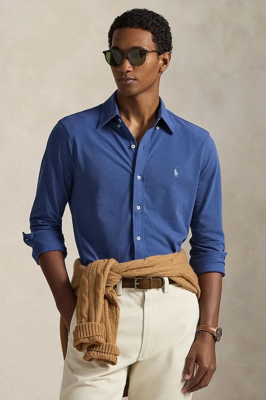 Polo Ralph Lauren koszula bawełniana męska kolor niebieski regular z kołnierzykiem button-down 710654408