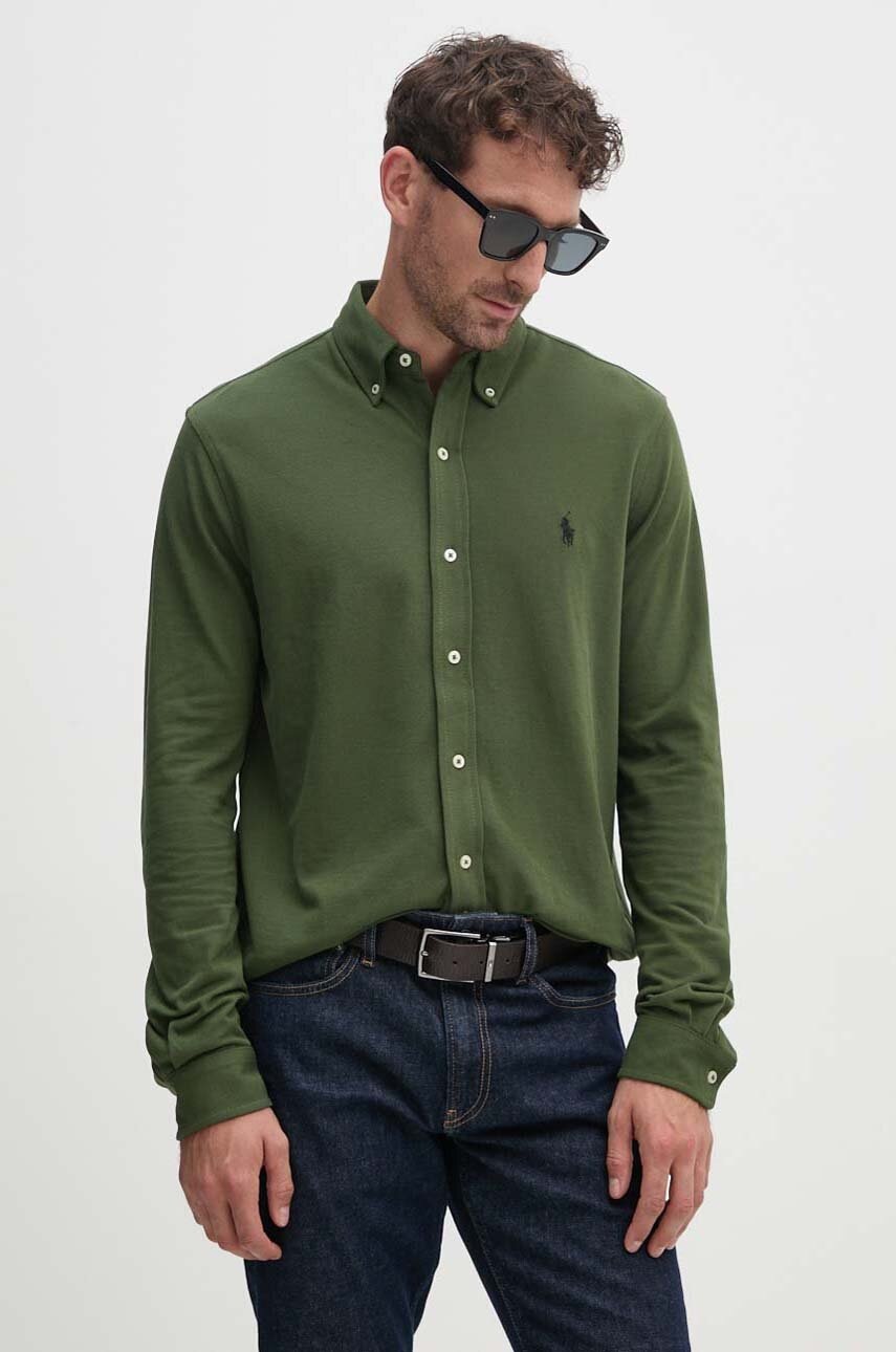 

Памучна риза Polo Ralph Lauren мъжка в зелено със стандартна кройка с яка с копче, Зелен