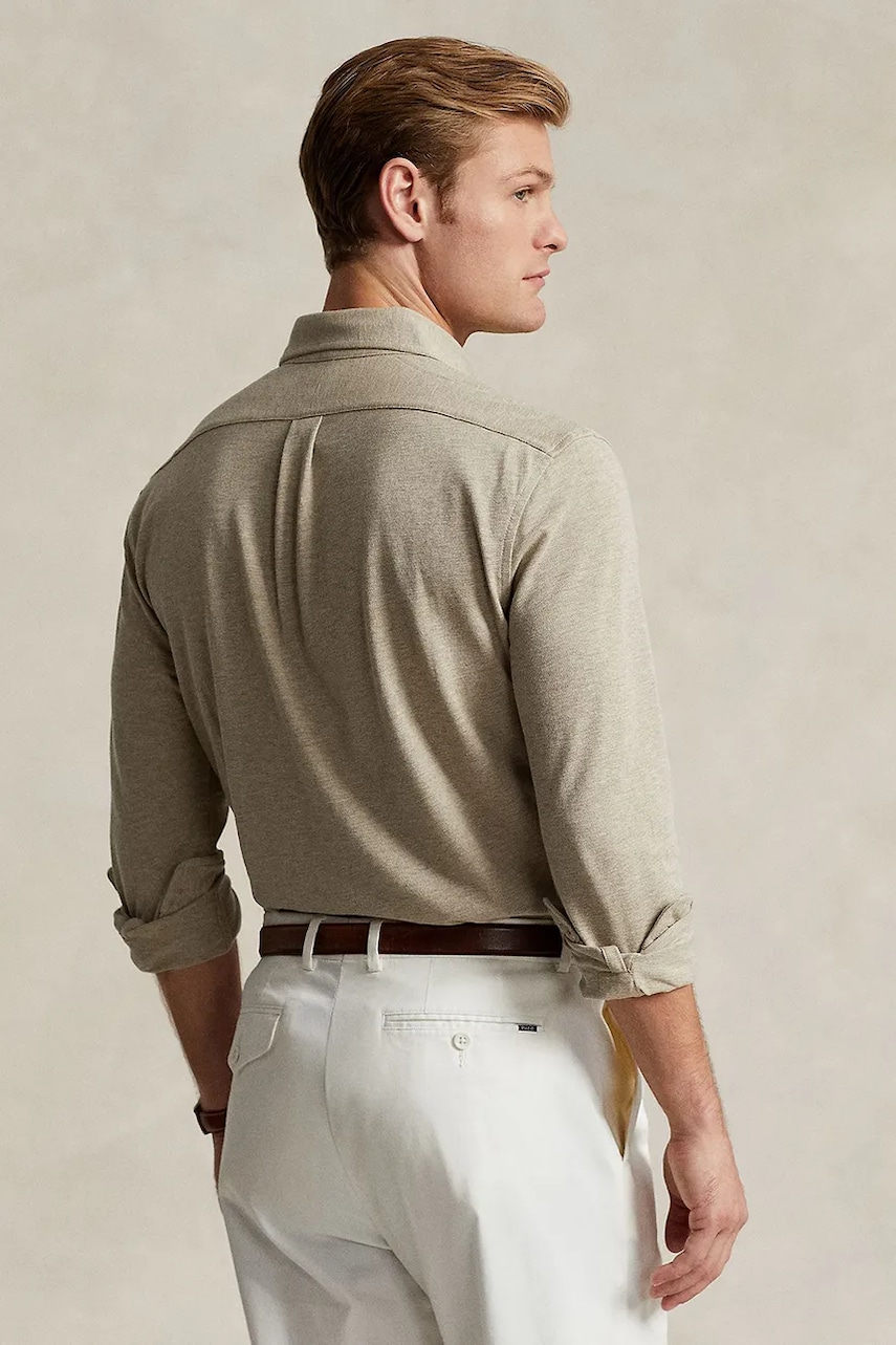 Хлопковая рубашка Polo Ralph Lauren мужская цвет чёрный regular воротник button-down 710654408 Хлопковая рубашка Polo Ralph Lauren мужская цвет чёрный regular воротник button-down 710654408