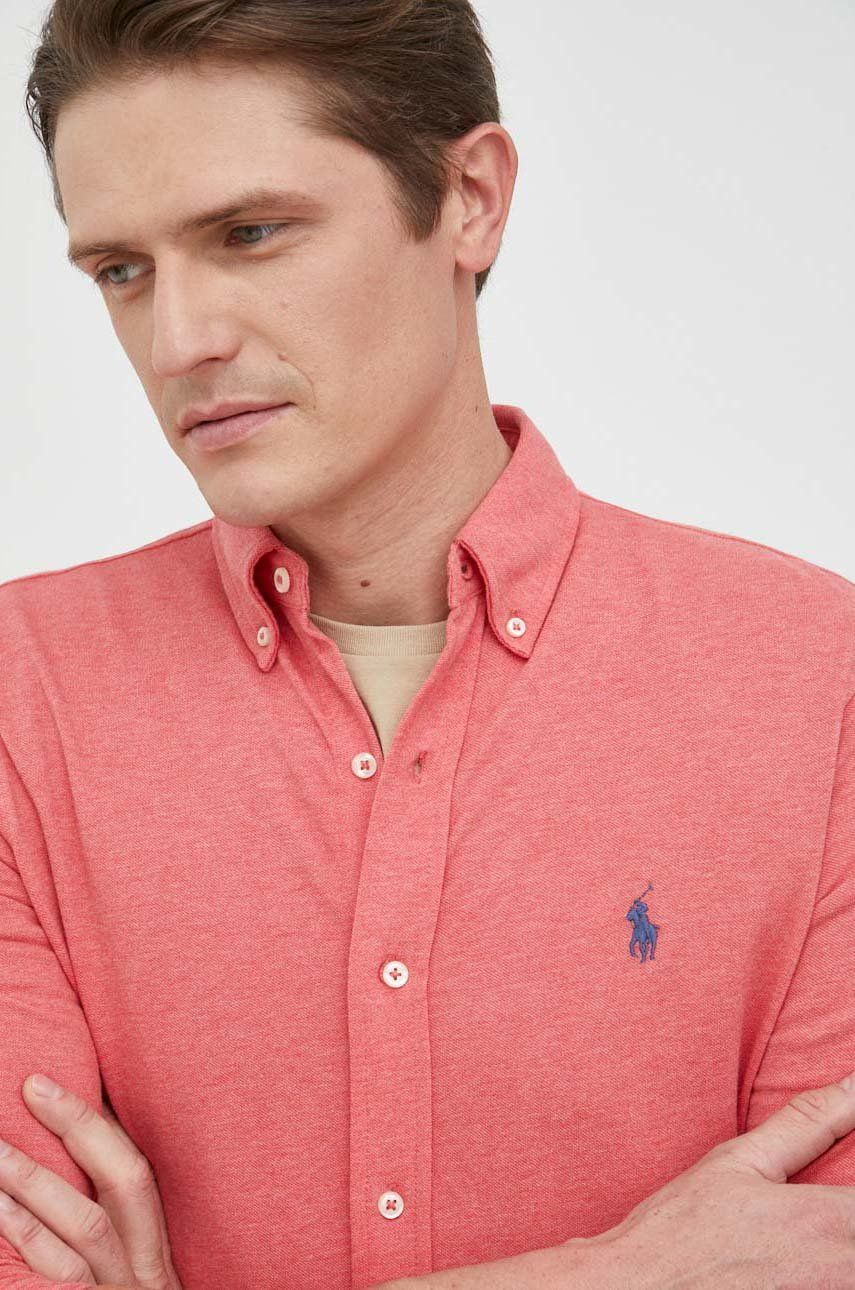 Košile Polo Ralph Lauren červená barva, regular, s límečkem button-down - červená -  100 % Bavl